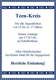 Herzliche Einladung zum Teen-Kreis