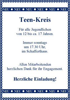 Herzliche Einladung zum Teen-Kreis